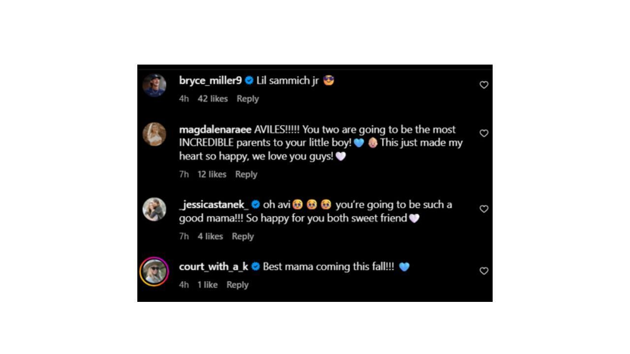 MLB players' wives and girlfriends congratulated the Gilbert couple (avilesjgilbert/Instagram)